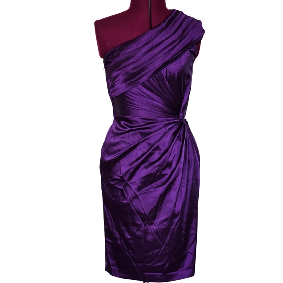 Adrianna Papell Dresses & Skirts - Adrianna Papell Purple One-Shoulder Ruched Knee High Evening Dress Size 2